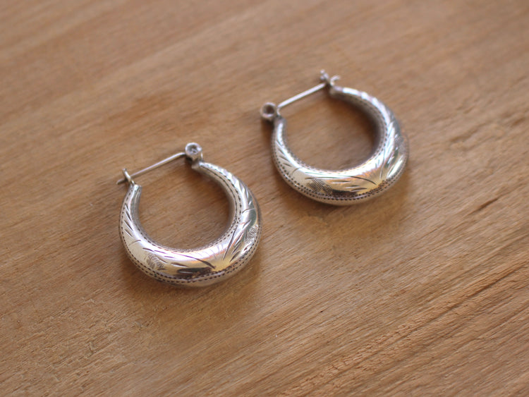 Sterling silver etched hoop earrings
