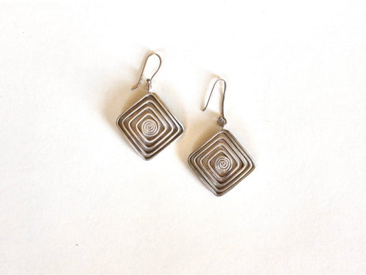 Sterling silver spiral tile earrings
