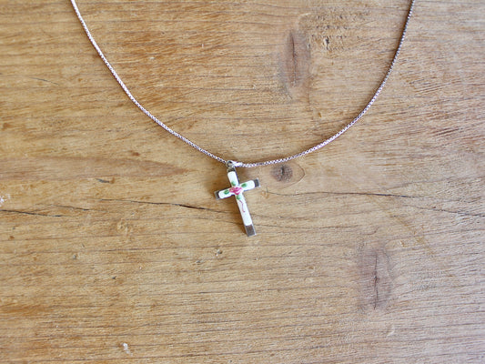 Hand painted sterling silver cross necklace