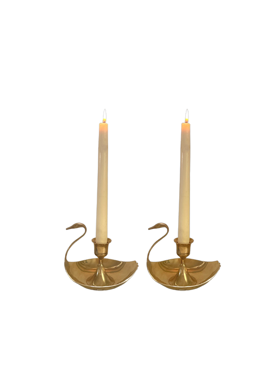 Pair of swan candlestick holders