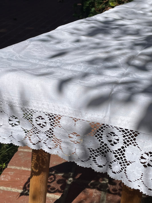 Vintage lace trim tablecloth