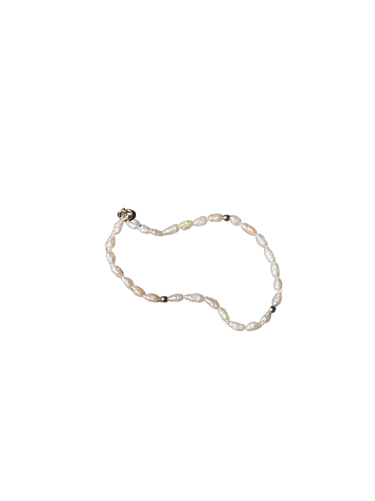 Freshwater white rice pearl anklet